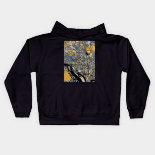 Washington Map Pattern in Blue & Gold Kids Hoodie